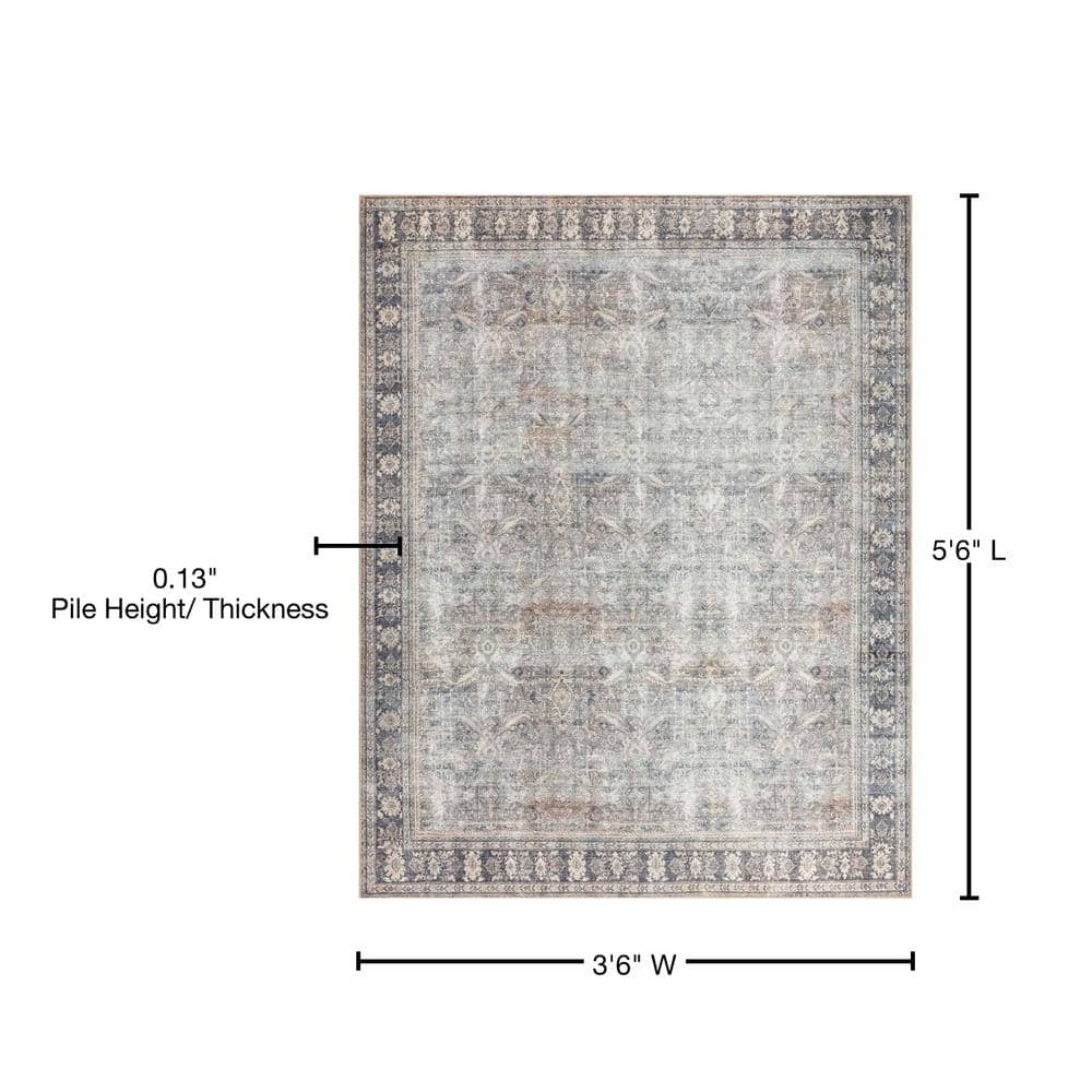 Wynter Oriental Grey Charcoal Synthetic Area Rug 3'6" x 5'6"
