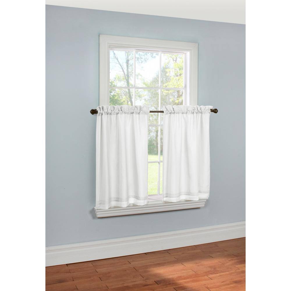 White Polyester Room-Darkening Rod Pocket Curtain Tiers Pair