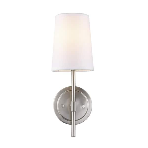 brushed nickel wall sconce with fabric shade