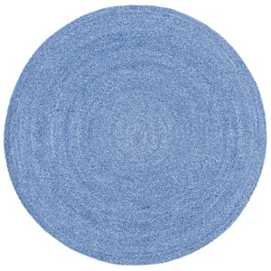 Braided Blue 8 ft. x 8 ft. Round Solid Area Rug