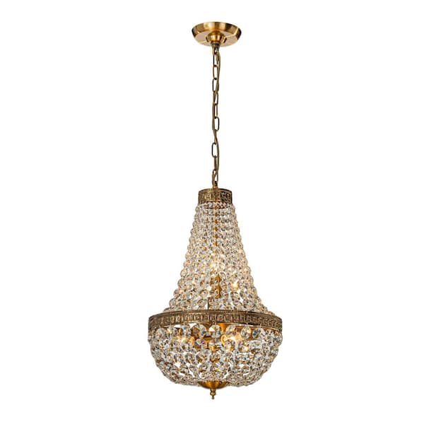 Vintage Hardware & Lighting - French Crystal Basket Style Brass Chandelier  - Vintage Ceiling Light (ANT-491)