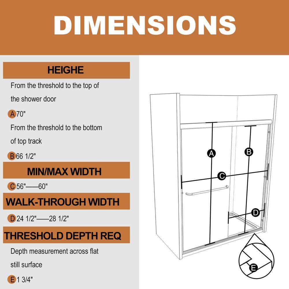 Brushed Nickel Semi-Frameless Sliding Shower Door with Clear Glass