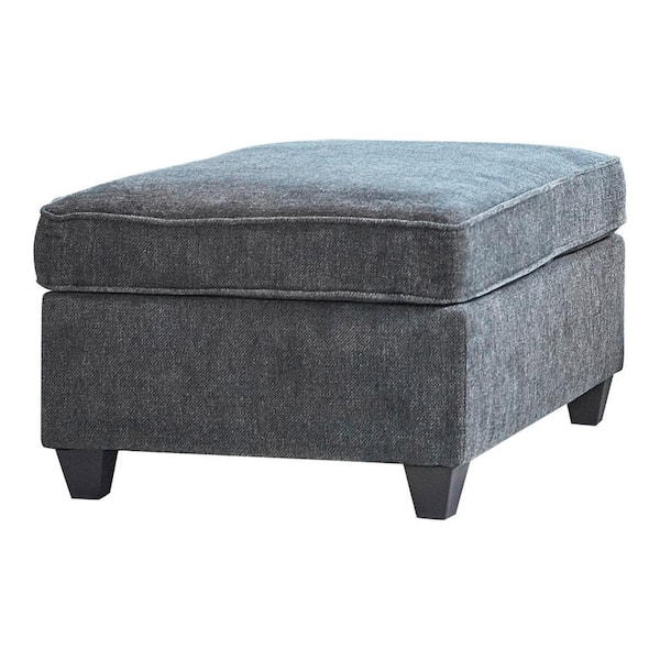 Benjara Gray Chenille Fabric Rectangle Accent Ottoman