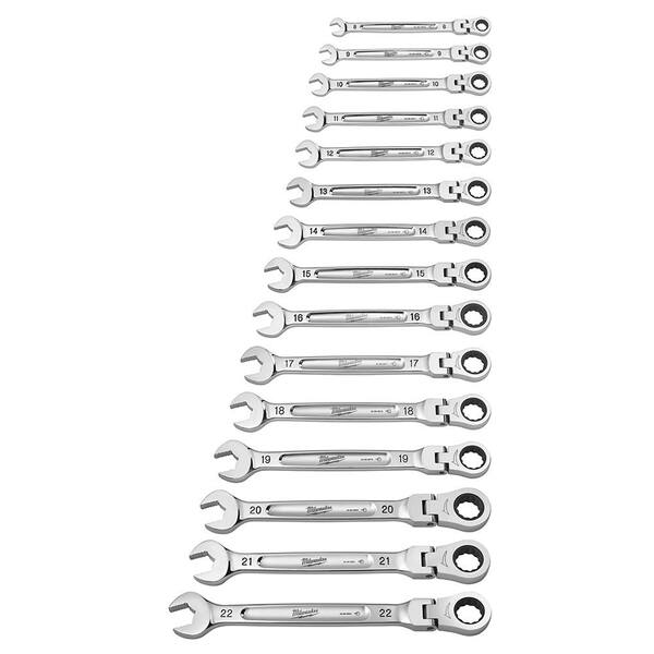 Milwaukee - 144-Position Flex-Head Ratcheting Combination Wrench Set SAE and METRIC (30-Piece)