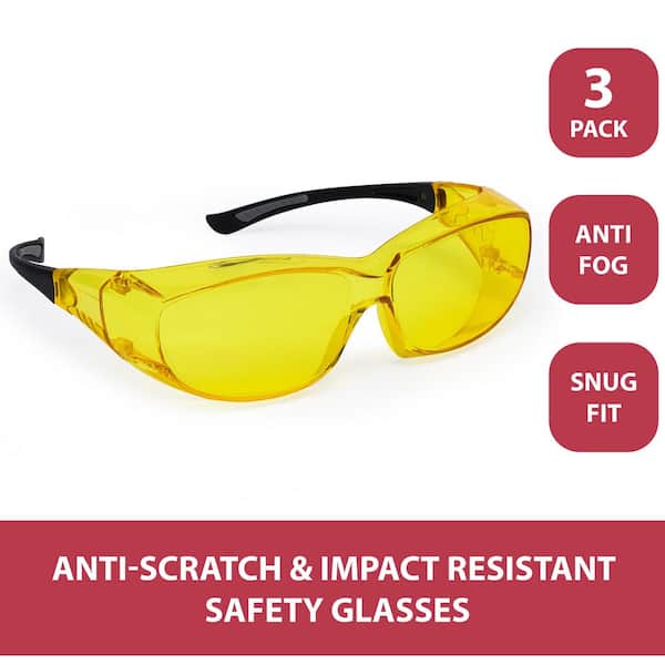 BISON LIFE PrimeX, Black, Amber Color Lens Temple Safety Glasses