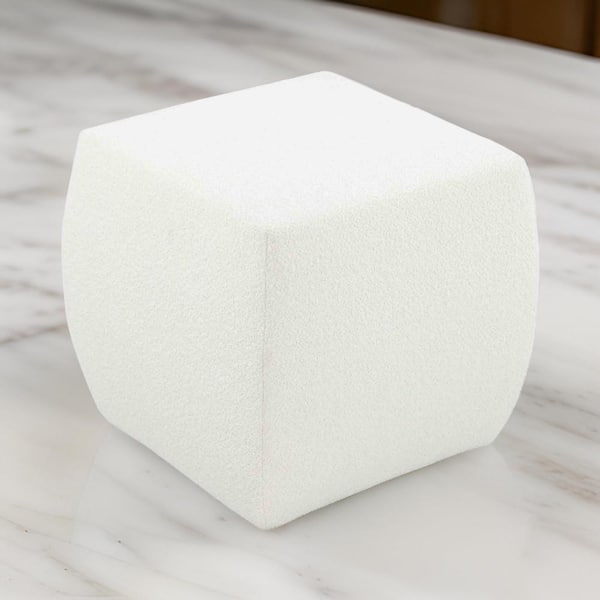 Benjara White Boucle Square Storage Ottoman Medium