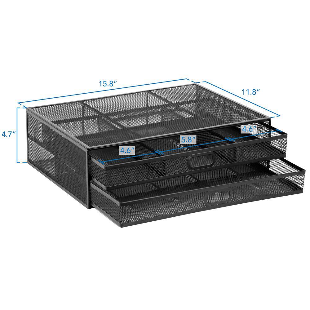 Black Metal Mesh Monitor Stand with Two Drawers