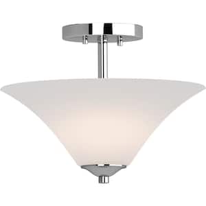 Alesia 2-Light Polished Nickel Indoor Semi-Flush Mount Ceiling Fixture with Frosted Glass Bowl