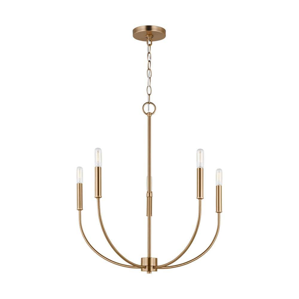 Elegant Satin Brass 5-Light Chandelier with Clear Silver Accents