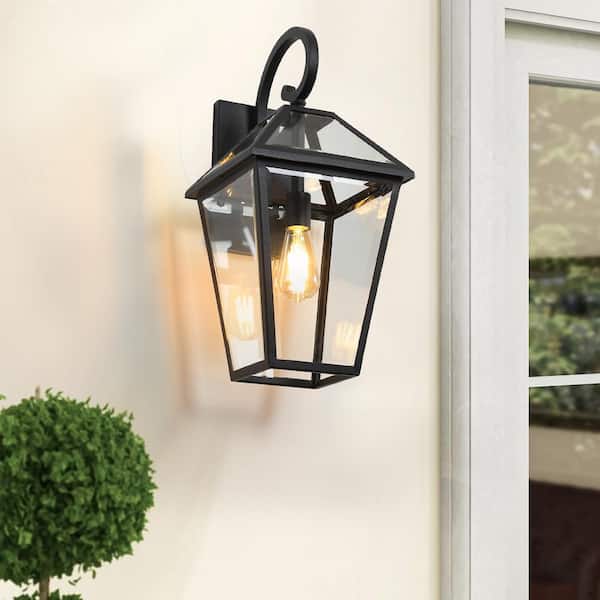Lasaideal 21 in. 1-Light Antique Black Hardwired Outdoor Wall Light Lantern Sconce