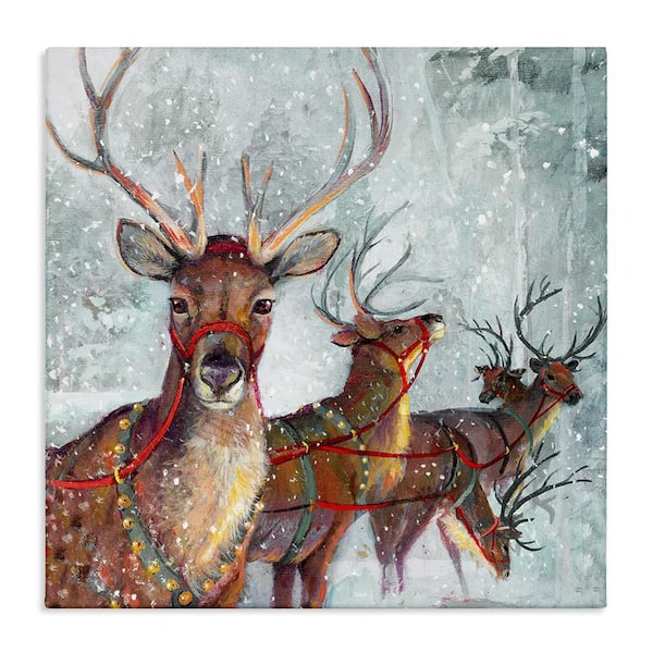 Winter Reindeer Holiday Landscape by Ruane Manning Unframed Graphic Art Print Animal 17 in. x 17 in.