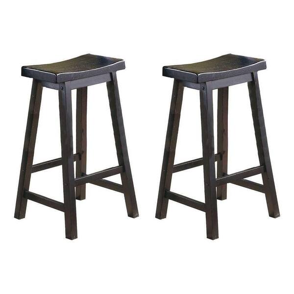 EVERGLADE HOME Nisky 29 in. Black Backless Wood Frame Bar Stool with Wooden Seat (Set of 2)