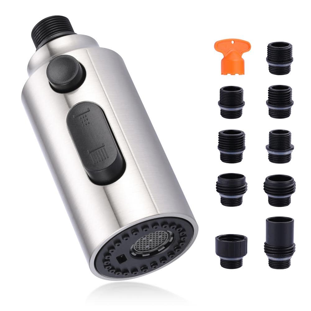 Brushed Nickel 3-Function Kitchen Faucet Sprayer Head with Adapters