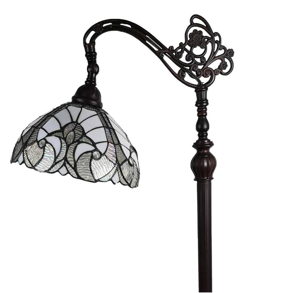Elegant Arc White Stained Glass 62" Tiffany-Style Adjustable Floor Lamp