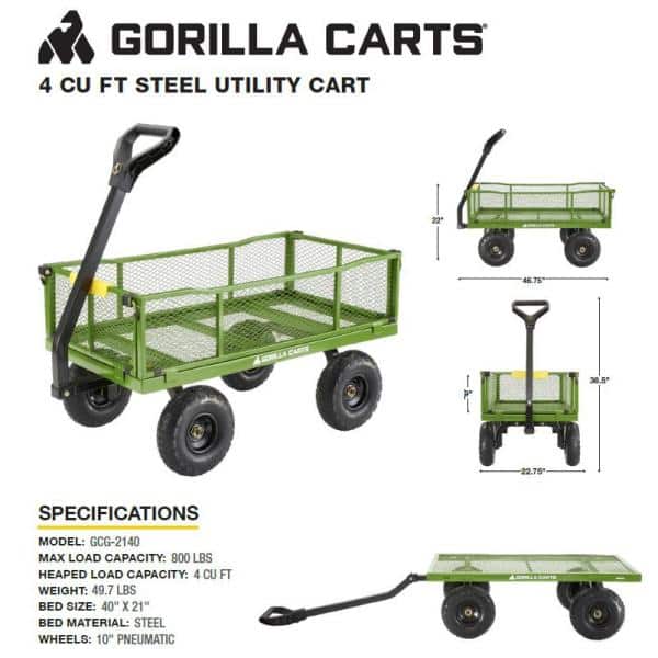 GORILLA CARTS 4 cu. ft. Metal Garden Utility Cart GCG-2140 - The Home Depot