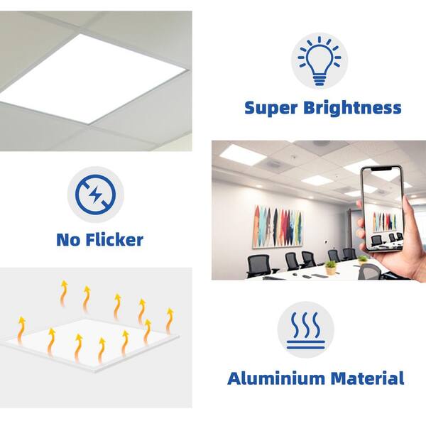 Bieuoram 2 ft. x 2 ft. 5800 Lumens Integrated LED Panel Light, 5000K Daylight, Dimmable 2x2 Recessed Edge-Lit Fixture (6-Pack)