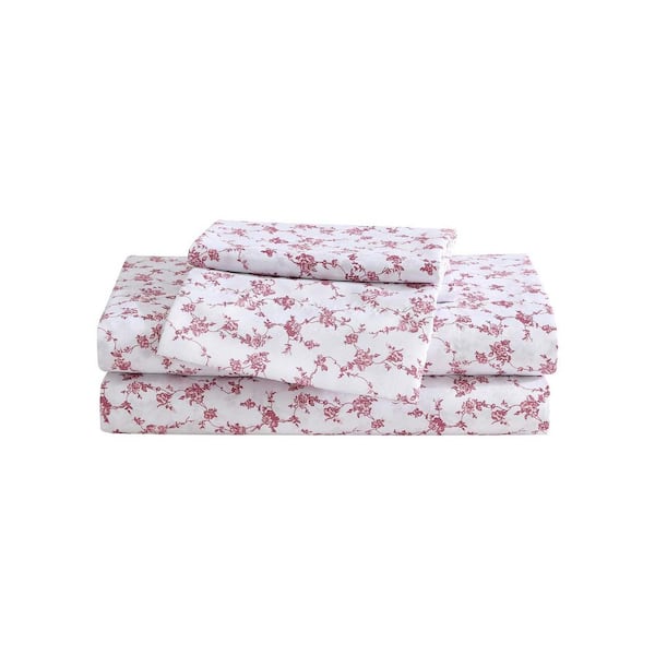 BETSEY JOHNSON Floral Toile 3-Piece White/Mauve Pink Microfiber Twin Xl Sheet Set