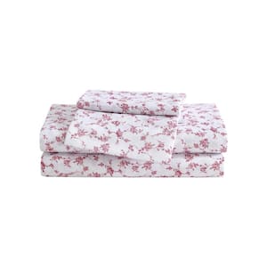 Floral Toile 4 Piece White/Mauve Pink Microfiber Queen Sheet Set