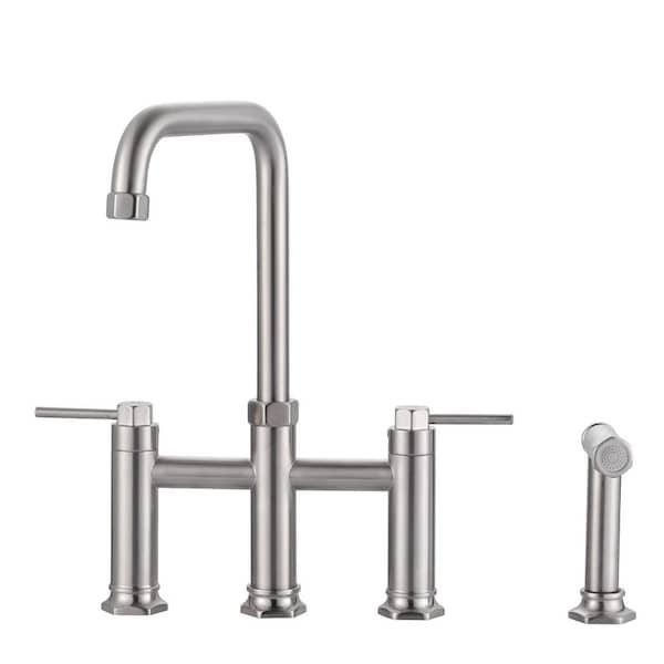 8 in. Double Handle Bridge Kitchen Faucet with Pull-Out Sprayer in Brushed Nickel