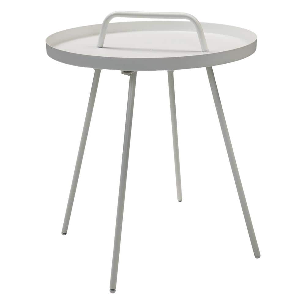 BANSA ROSE Small White Side Table, Metal Round Side Table with Handle