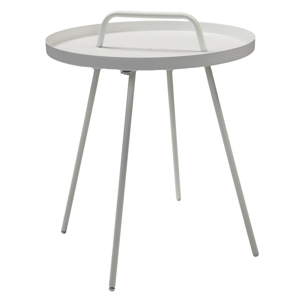 Wildaven Small White Side Table, Metal Round Side Table with Handle