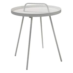 Small White Side Table, Metal Round Side Table with Handle, For Outdoor Garden Bedroom Living Room