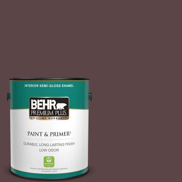 BEHR PREMIUM PLUS 1 gal. #BNC-31 Mahogany Spice Semi-Gloss Enamel Low Odor Interior Paint & Primer