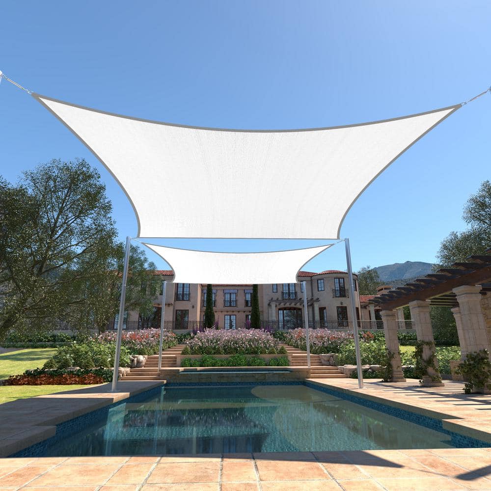 White HDPE Mesh Fabric Rectangle Sun Shade Sail with Hardware Kit