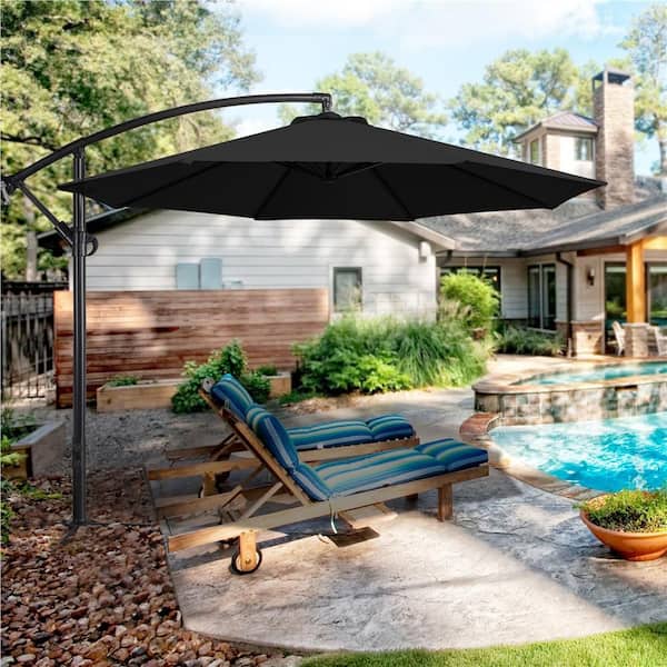 Yaheetech 10 ft. Patio Offset Umbrella Outdoor Hanging Cantilever Umbrella Banana Parasol with Crank and Cross Base, Black