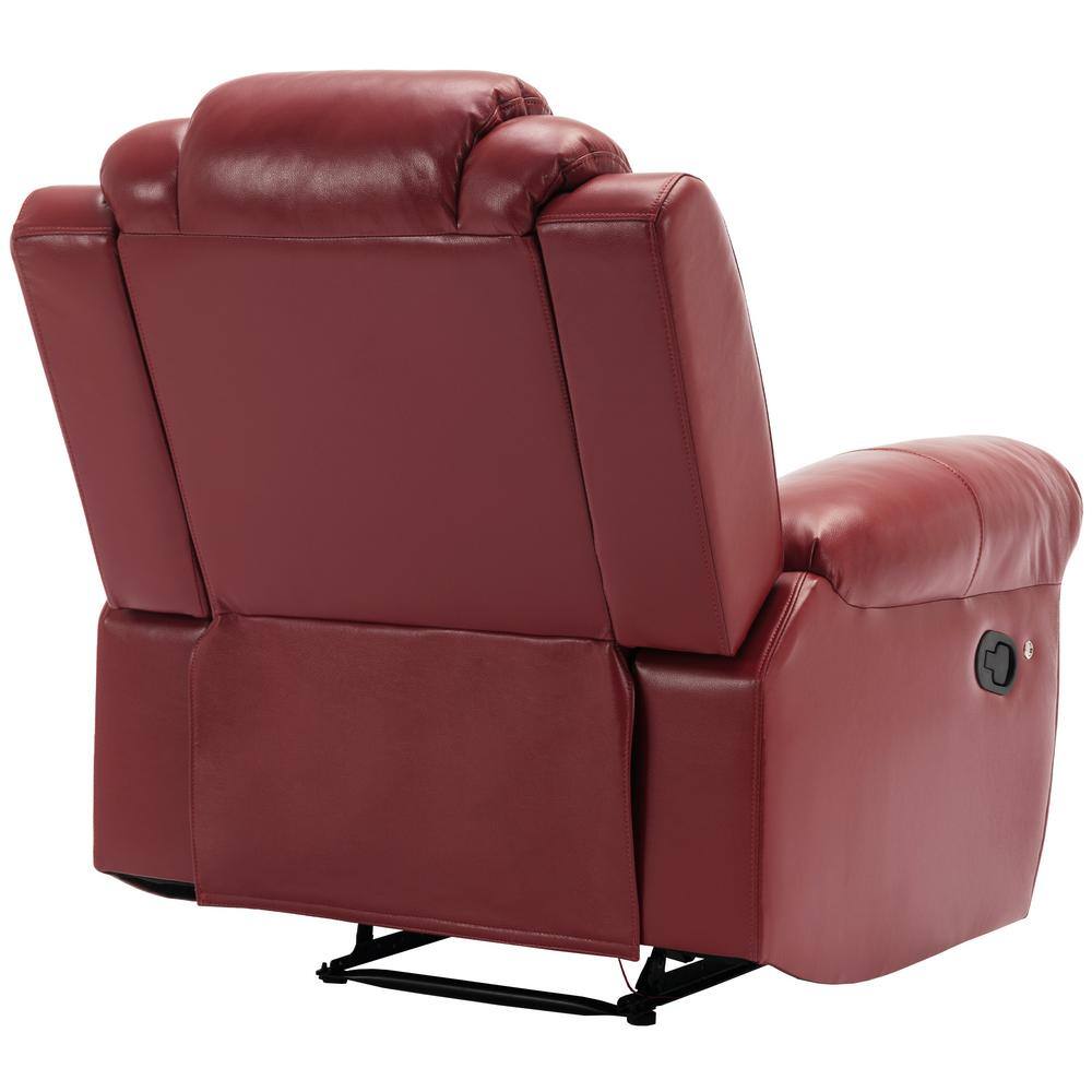 Back view of the wine red manual recliner chair.