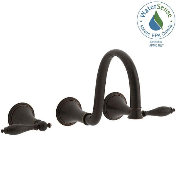 KOHLER Finial Traditional 2-Handle Wall Mount Bathroom Faucet with High-Arc in Oil-Rubbed Bronze