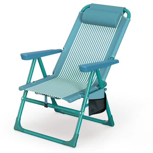 SUKLOM Folding Beach Chair Cup Holder, High-Back Recliner, 350 lbs