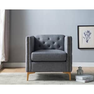 Adner Light Gray Linen Tufted Accent Chair
