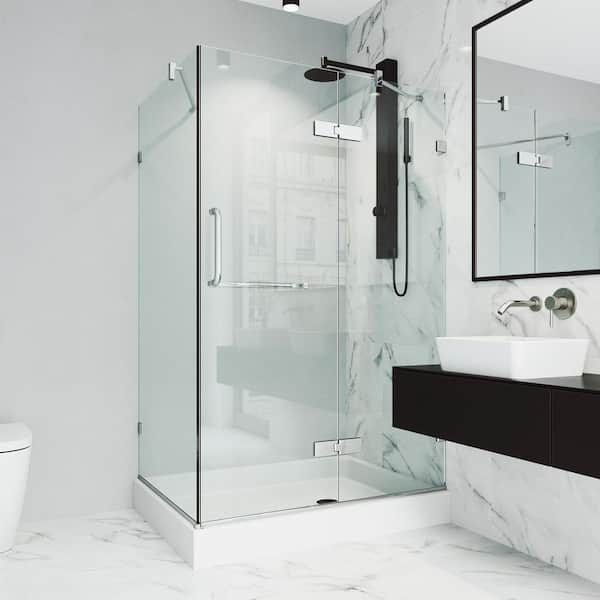 VIGO Monteray 36 in. L x 48 in. W x 79 in. H Frameless Pivot Rectangle Shower Enclosure Kit in Chrome with Clear Glass