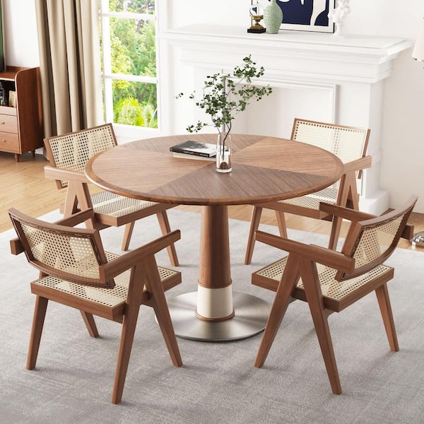 Wood 47.24 in. Pedestal Dining Table Seats 6, Walnut Color