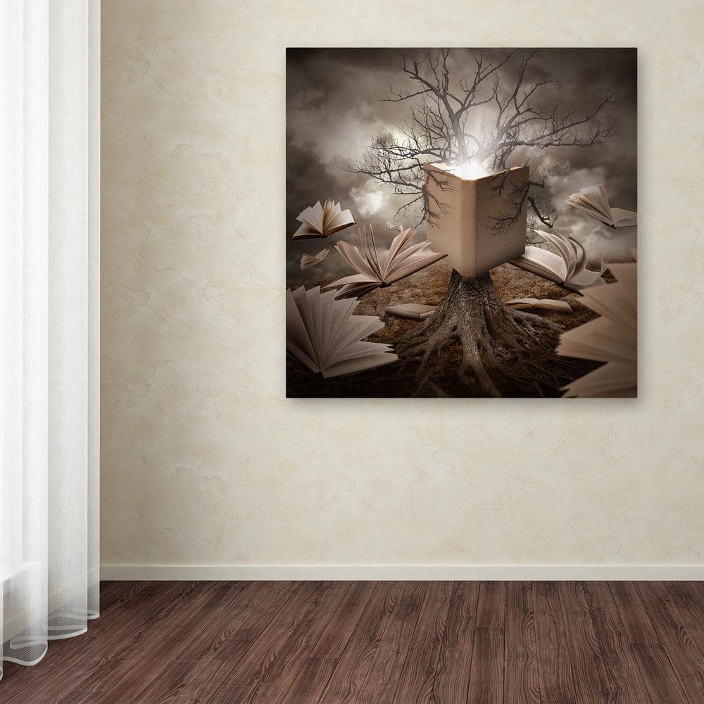 Mystical Tree with Open Books Framed Canvas Art, 14 x 14