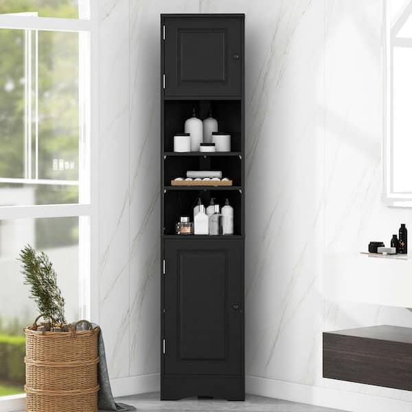 Unbranded 15 in. W x 9 in. D x 70 in. H Black Linen Cabinet, Multi-Functional Corner Cabinet Tall Bathroom Storage Cabinet