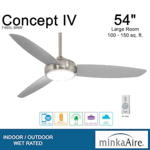 Concept IV 54 in. Integrated LED Indoor/Outdoor Brushed Nickel Wet Smart Ceiling Fan with Light and Remote Control