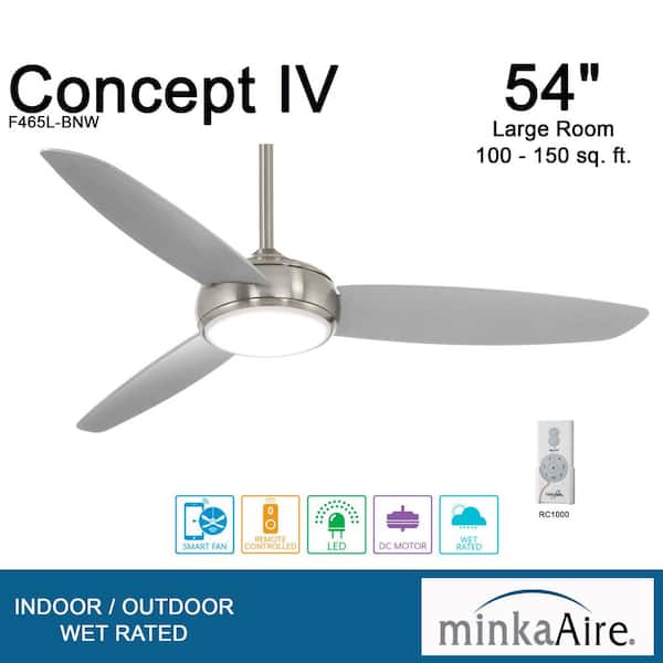 Concept IV 54 in. Integrated LED Indoor/Outdoor Brushed Nickel Wet Smart Ceiling Fan with Light and Remote Control