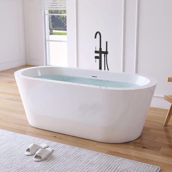67 in. x 32 in. Acrylic Flatbottom Freestanding Soaking Bathtub in White