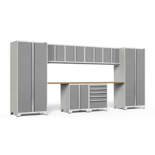 NewAge Products Pro Series 184 in. W x 84.75 in. H x 24 in. D 18-Gauge Welded Steel Garage Cabinet Set in Platinum (10-Piece)
