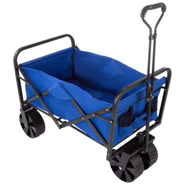 Wakeman Outdoors Blue All-Terrain Folding Camping/Beach Wagon with Telescoping Handle and Extra Wide Wheels