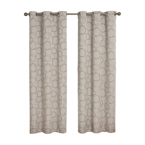 Meridian Thermaback Linen Polyester Geometric 42 in. W x 84 in. L Lined Grommet Blackout Curtain