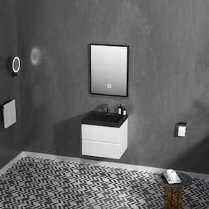 Angela 24 in. W x 18.7 in. D x 20.5 in. H Wall Hung Bath Vanity in Glossy White with Black Quartz Sand Surface Top