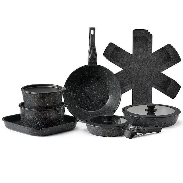 17 Piece Pots and Pans Set, Granite Nonstick Detachable Handle Cookware, Space Saving Induction Cookwares, Kitchen RV