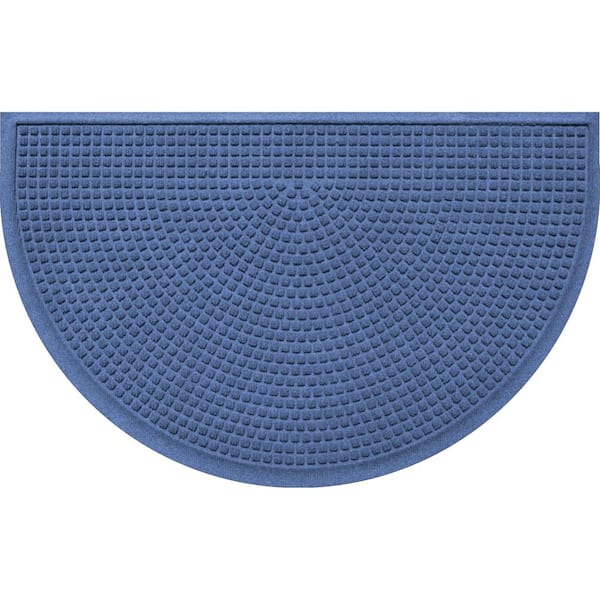Squares Navy 24 in. x 39 in. PET Polyester Half Round Non-Slip Indoor Outdoor Door Mat