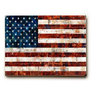 12 in. x 16 in. "American Flag Collage by Stella Bradley "Planked Wood" Wall Art