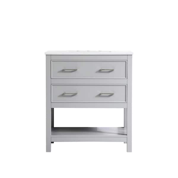 Unbranded Simply Living 30 in. Single Bathroom Vanity in Grey with Quartz Vanity Top in Calacatta White
