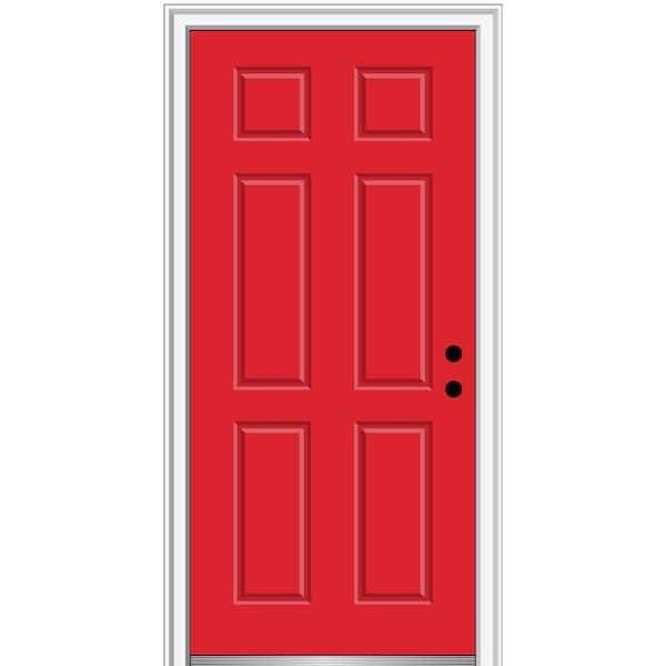 MMI Door 36 in. x 80 in. 6-Panel Left-Hand/Inswing Red Saffron Fiberglass Prehung Front Door with 4-9/16 in. Jamb Size