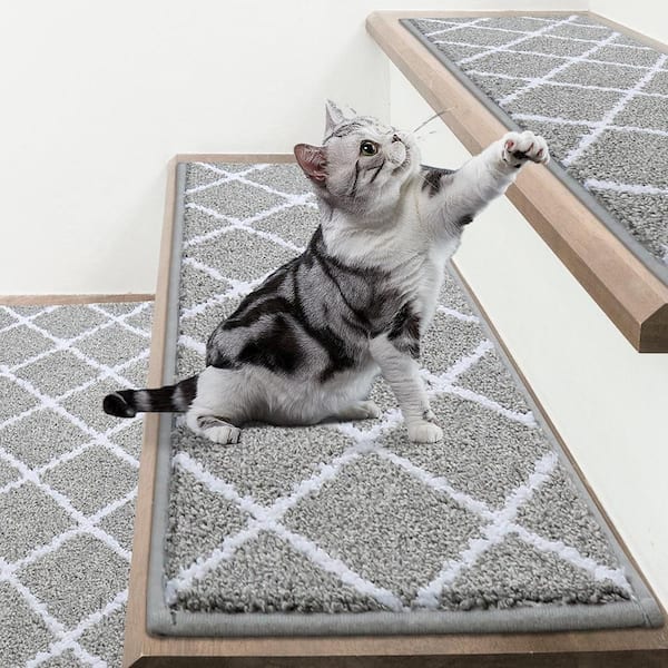Grey 28 in. x 9 in. Polyester Stair Tread Cover Set of 15 Non-Slip Indoor Stair Rugs for Wooden Steps